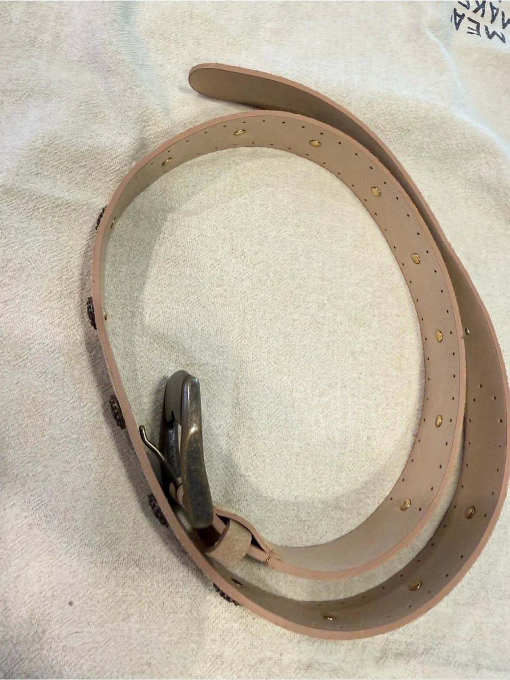 Mori Italian tan leather versatile western metal studded belt 40”